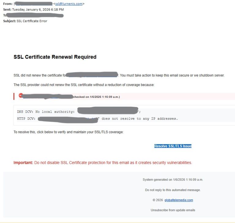 SSL Phishing Scam